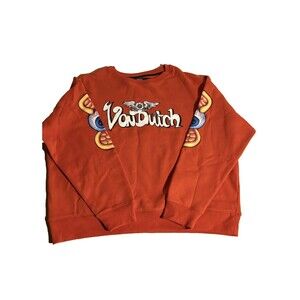 NWOT Von Dutch Orange Pullover XL Mens Great Eye Winger Logo Soft/Comfy